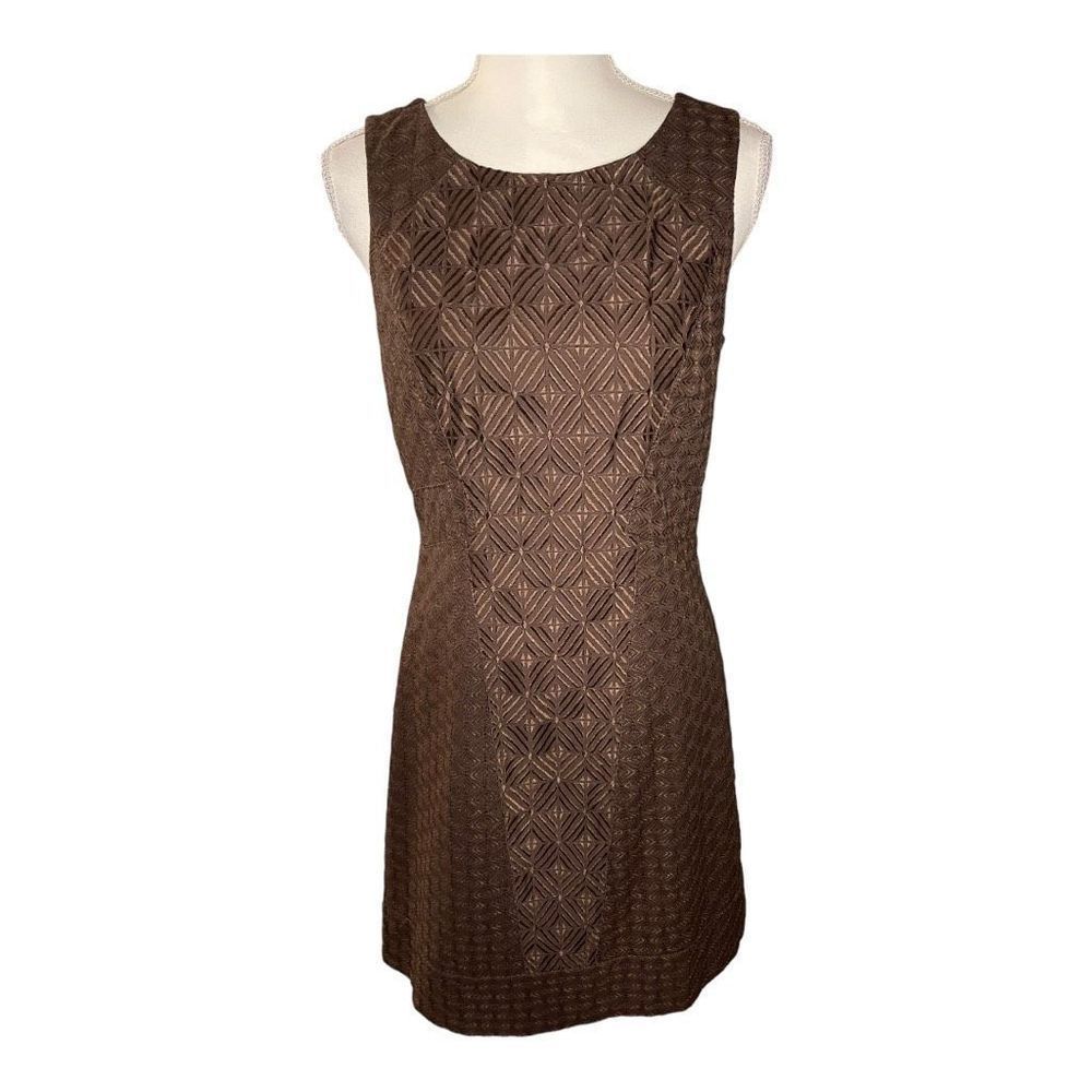White House Black Market Women’s Size 4 Brown Embroidered Textured Shift Dress